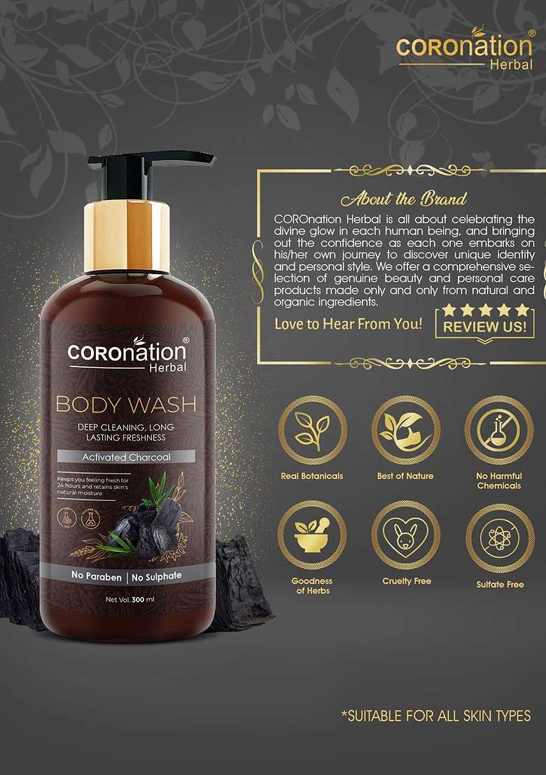 Coronation Herbal Set Of 2 Activated Charcoal Body Wash 300 Ml Each - Indya