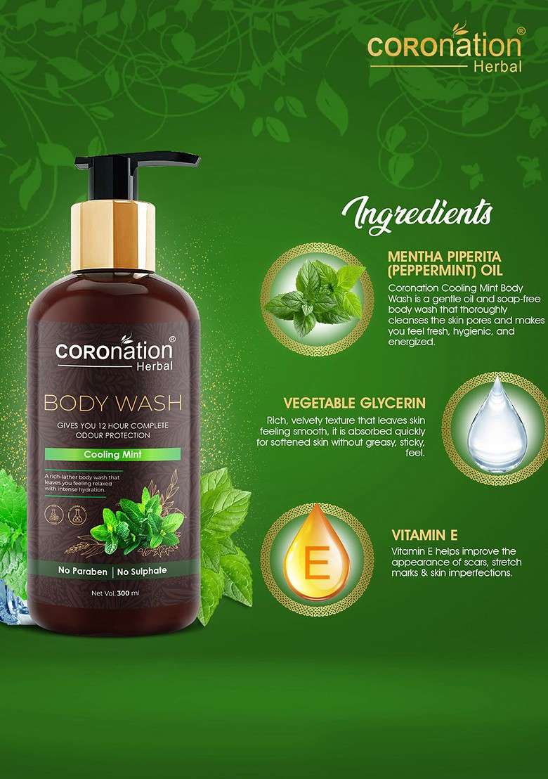 Coronation Herbal Set Of 2 Cooling Mint Body Wash 300 Ml Each - Indya