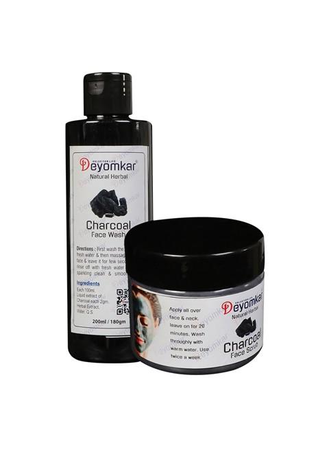 Deyomkar Natural Herbal Pack Of Charcoal Facewash Scrub