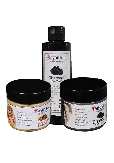 Deyomkar Natural Herbal Charcoal Facewash Scrub Sandalwood Face Pack 600 Ml