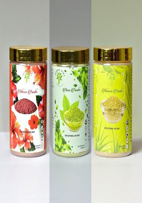 Herbalaura Set Of 3 Aloe Vera Neem Hibiscus Powder Mask 80 G Each