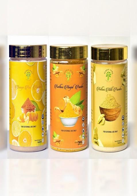 Herbalaura Set Of 3 Orange Peel Kasturi Manjal Multani Mitti Powder 100 G 80 Each