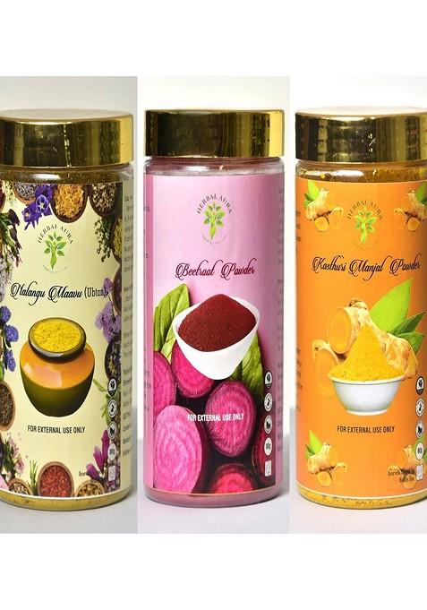Herbalaura Set Of 3 Ubtan Powder Beetroot Kasturi Majal Mask 80 G Each