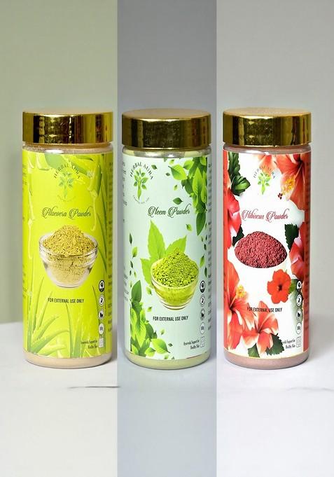 Herbalaura Set Of 3 Hibiscus Neem Aloevera Powder Mask 80 G Each