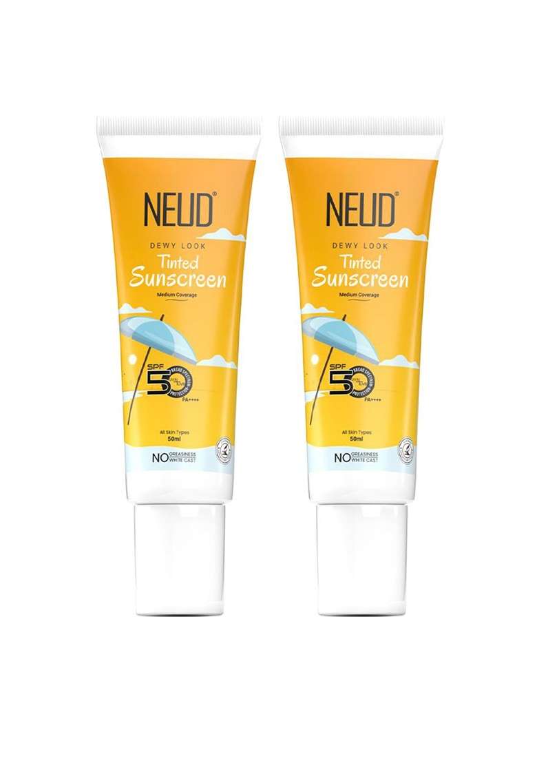 Neud Set Of 2 Dewy Look Tinted Spf 50 Sunscreen With Hyaluronic Acid Ml Each - Indya