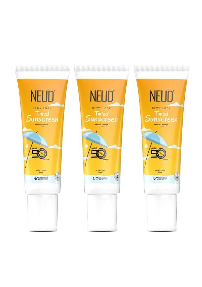 Neud Set Of 3 Dewy Look Tinted Spf 50 Sunscreen With Hyaluronic Acid Ml Each - Indya