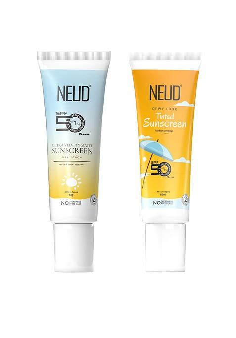 Neud Set Of 2 Velvety Matte Priming Spf 50 Sunscreen Dewy Look Tinted