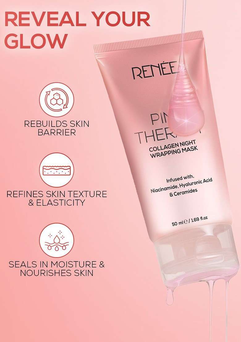 Renee Pink Therapy Collagen Night Wrapping Mask With Niacinamide Ceramides 50Ml - Indya