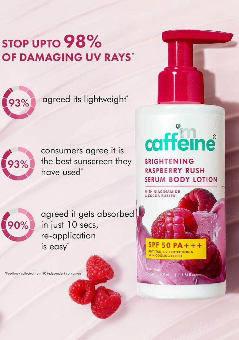 Mcaffeine Set Of 2 Raspberry Spf 50 Serum Body Lotion 200Ml Each - Indya