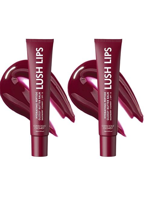Conscious Chemist Set Of 2 Multi Peptide Shea Butter Infused Lip Balm Raspberry Gummy