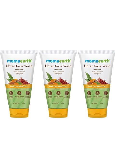 Mamaearth Set Of 3 Ubtan Face Wash With Turmeric Saffron 150Ml Each