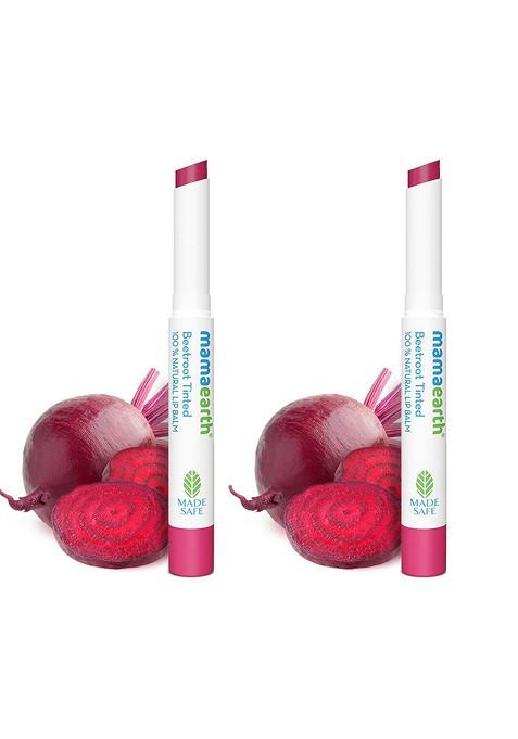 Mamaearth Set Of 2 Beetroot Tinted Natural Lip Balm With Shea Butter Beeswax 2G Each