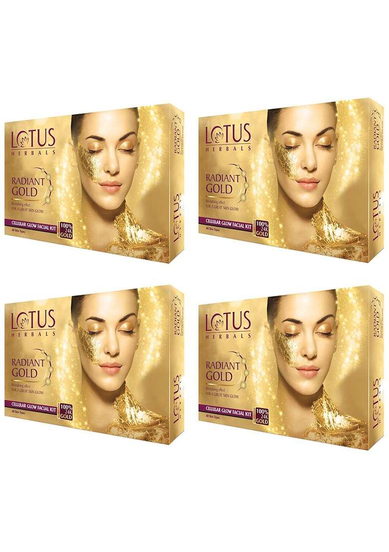 Lotus Herbals Set Of 4 Radiant Gold Cellular Glow Facial Kit - Indya