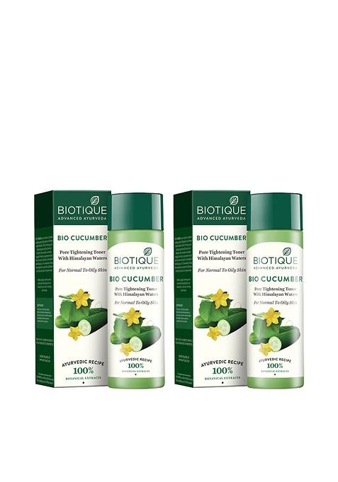Biotique Set Of 2 Cucumber Pore Tightening Refreshing Toner For Oily Skin 120 Ml Each
