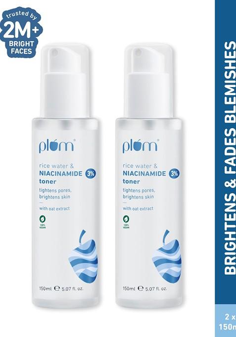 Plum 2Pcs 3 Niacinamide Alcohol Free Toner With Rice Water To Reduce Pores 150Ml Each