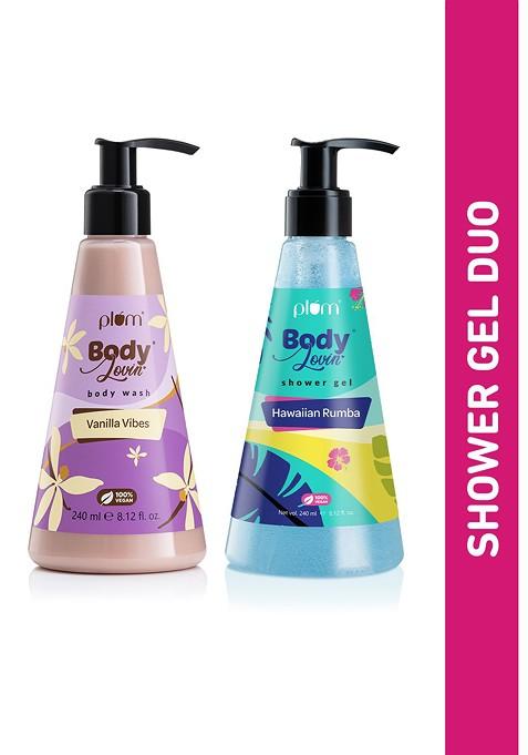 Plum Set Of Bodylovin Vanilla Vibes Hawaiian Rumba Shower Gel 240Ml Each