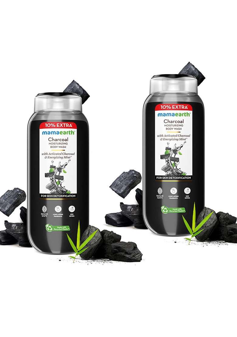 Mamaearth 2 Pc Charcoal Moisturizing Body Wash With Energizing Mint Fragrance 275Ml Each - Indya