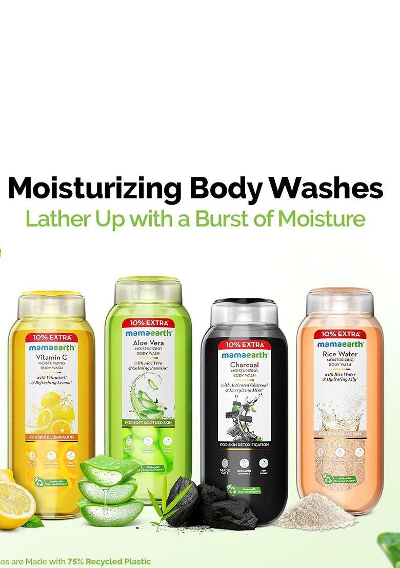 Mamaearth 2 Pc Charcoal Moisturizing Body Wash With Energizing Mint Fragrance 275Ml Each - Indya
