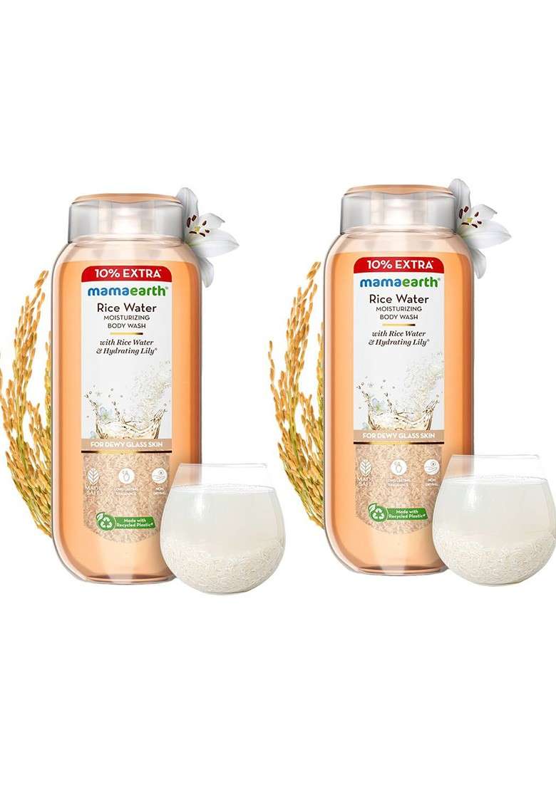 Mamaearth Set Of 2 Rice Water Moisturizing Body Wash With Hydrating Lily 275 Ml Each - Indya
