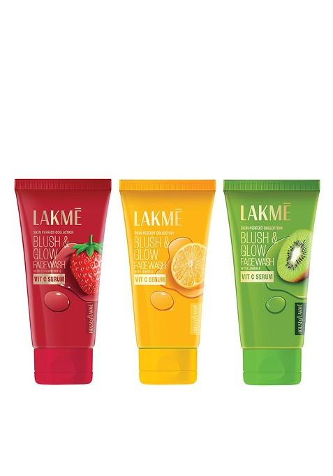 Lakme Set Of 3 Blush Glow Face Wash 100 G Each Strawberry Lemon Kiwi