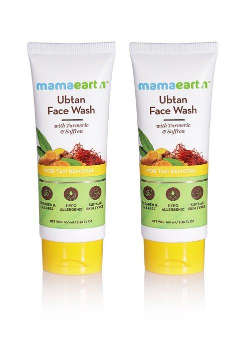 Mamaearth Set Of 2 Ubtan Face Wash With Turmeric Saffron For Tan Removal 100Ml Each