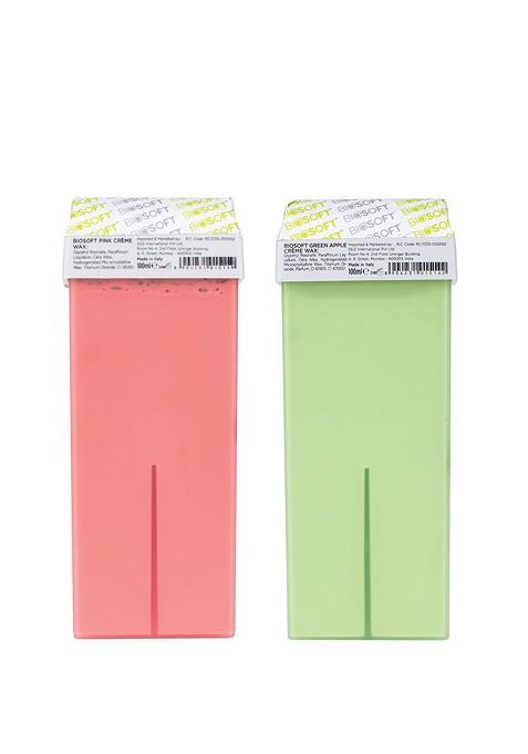 Biosoft Set Of 2 Allergy Free Liposoluble Cream Wax Green Apple Pink 100Ml Each