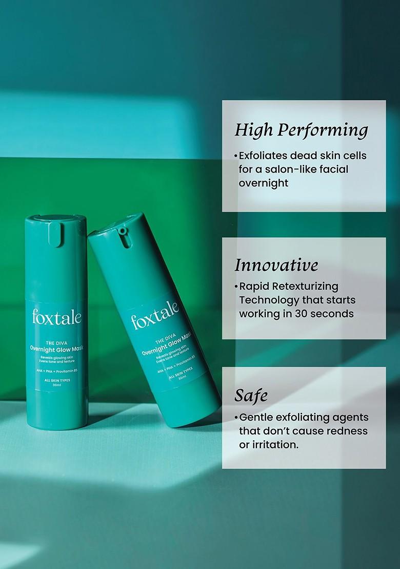 Foxtale Set Of 2 The Diva Overnight Glow Face Mask With Aha Pha 30 Ml Each