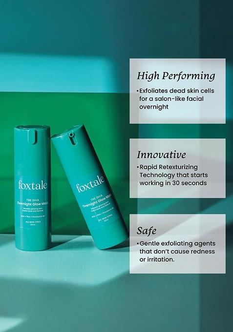 Foxtale Set Of 2 The Diva Overnight Glow Face Mask With Aha Pha 30 Ml Each