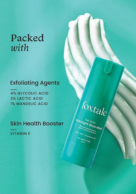 Foxtale Set Of 2 The Diva Overnight Glow Face Mask With Aha Pha 30 Ml Each