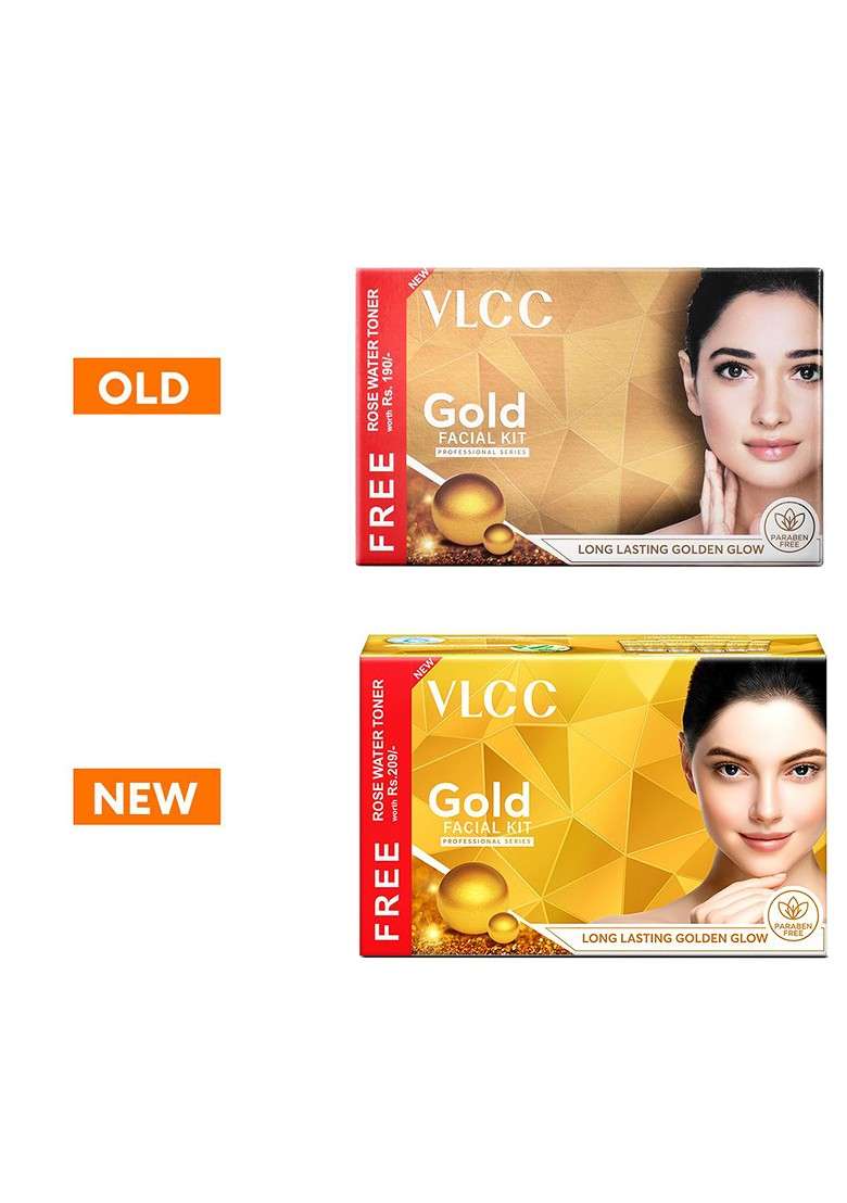 Vlcc Set Of 2 Gold Facial Kit 300G Each With Free Rose Water Toner 100Ml - Indya