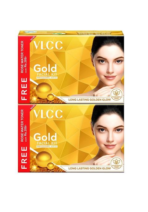 Vlcc Set Of 2 Gold Facial Kit 300G Each With Free Rose Water Toner 100Ml