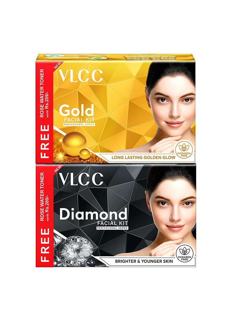 Vlcc Gold Facial Kit 300G 100Ml Diamond With Free Rose Water Toner - Indya