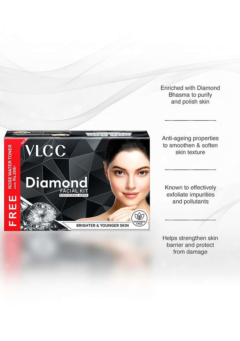 Vlcc Gold Facial Kit 300G 100Ml Diamond With Free Rose Water Toner - Indya