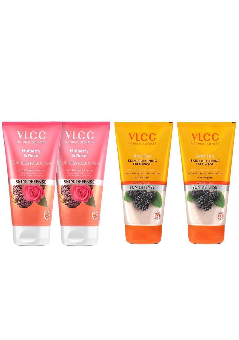 Vlcc Set Of 4 Skin Defense Face Washes 150Ml Each Anti Tan Mulberry Rose - Indya