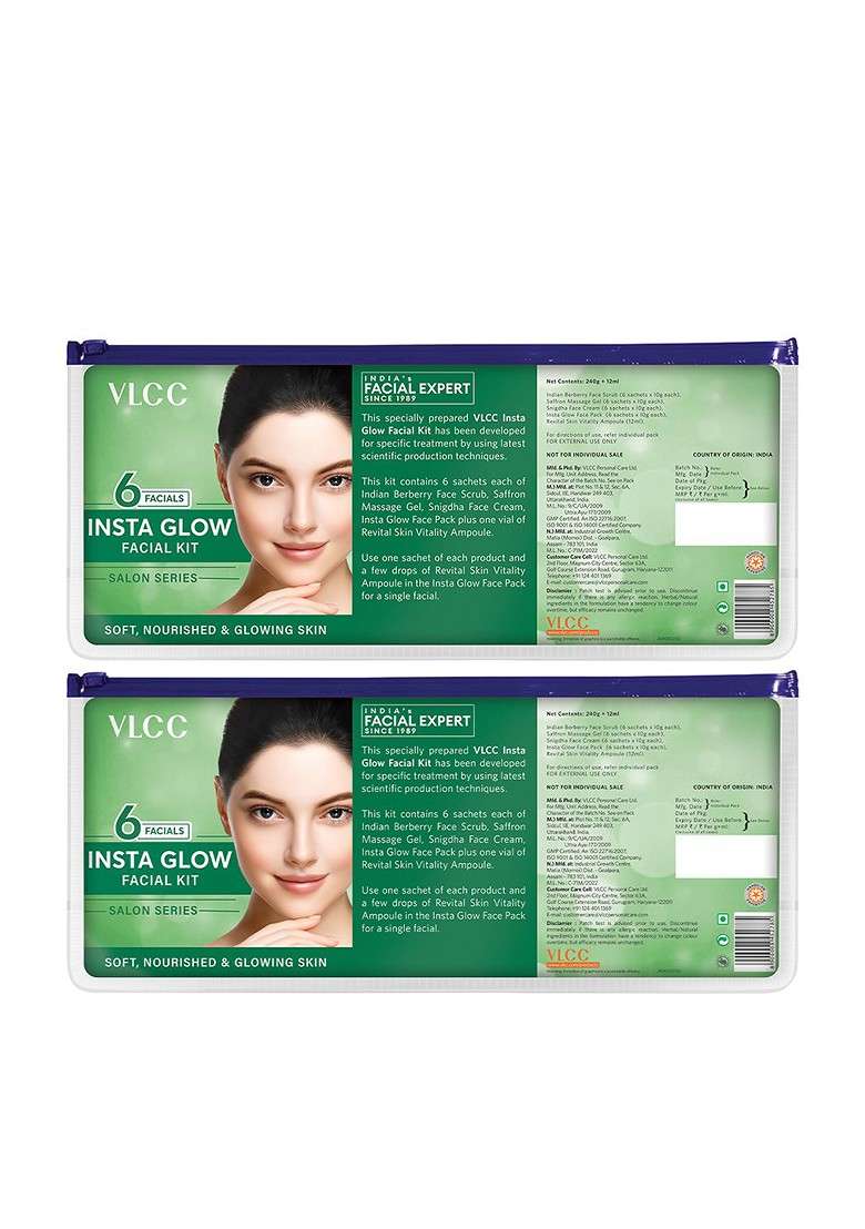 Vlcc Set Of 2 Salon Series Insta Glow Facial Kit With Saffron Berberry For Instant - Indya
