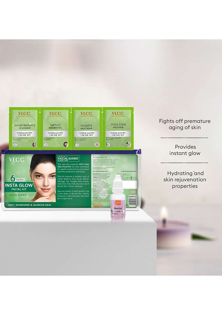 Vlcc Set Of 2 Salon Series Insta Glow Facial Kit With Saffron Berberry For Instant - Indya