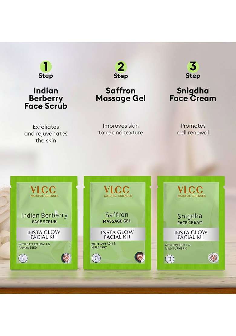 Vlcc Set Of 2 Salon Series Insta Glow Facial Kit With Saffron Berberry For Instant - Indya