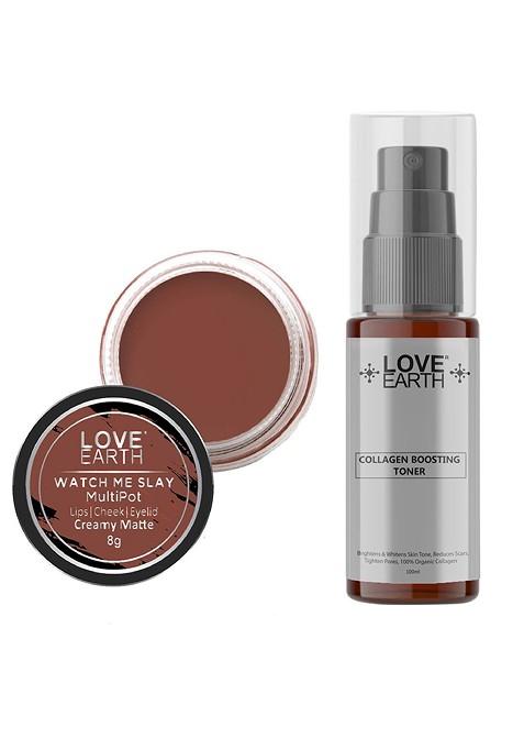 Love Earth Multipot Lip Cheek Eyelid Tint 8G Collagen Boosting Toner 100Ml