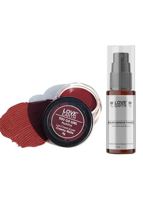 Love Earth Multipot Lip Cheek Eyelid Tint 8G Rajni Gandha Face Toner 100Ml