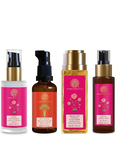 Forest Essentials Set Of Mist 50Ml Facial Cleanser Sunscreen Lotion 40Ml