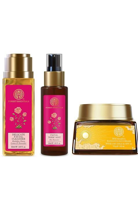 Forest Essentials Set Of Tonic Mist 50Ml Facial Cleanser Radiance Cream 15G