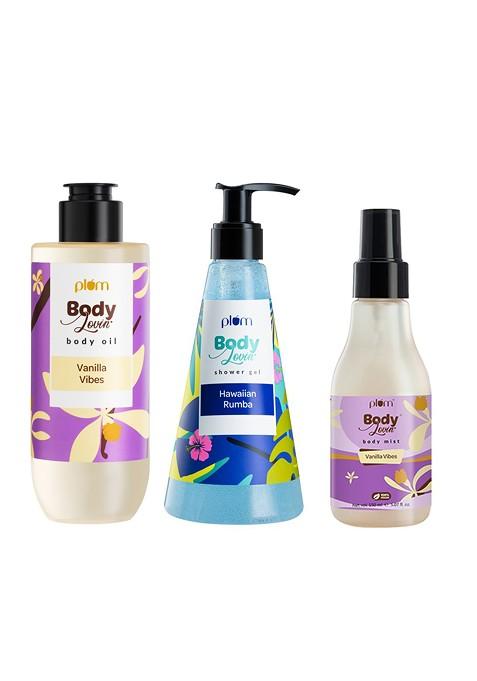 Plum Bodylovin Vanilla Vibes Body Oil 200Ml Mist 150Ml Rumba Shower Gel 240Ml