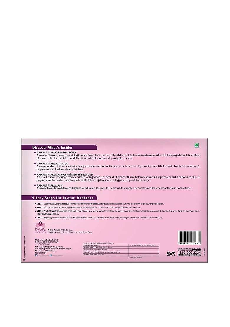 Lotus Herbals Set Of 2 Radiant Pearl Cellular Lightening Facial Kits 4 Each - Indya