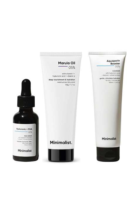 Minimalist Dry Skincare Kit Face Serum 30Ml Wash 100Ml Moisturiser 50G