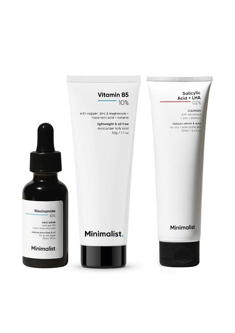 Minimalist Oily Skincare Kit Face Serum 30Ml Wash 100Ml Moisturiser 50G - Indya