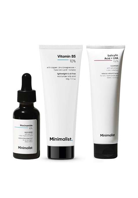 Minimalist Oily Skincare Kit Face Serum 30Ml Wash 100Ml Moisturiser 50G
