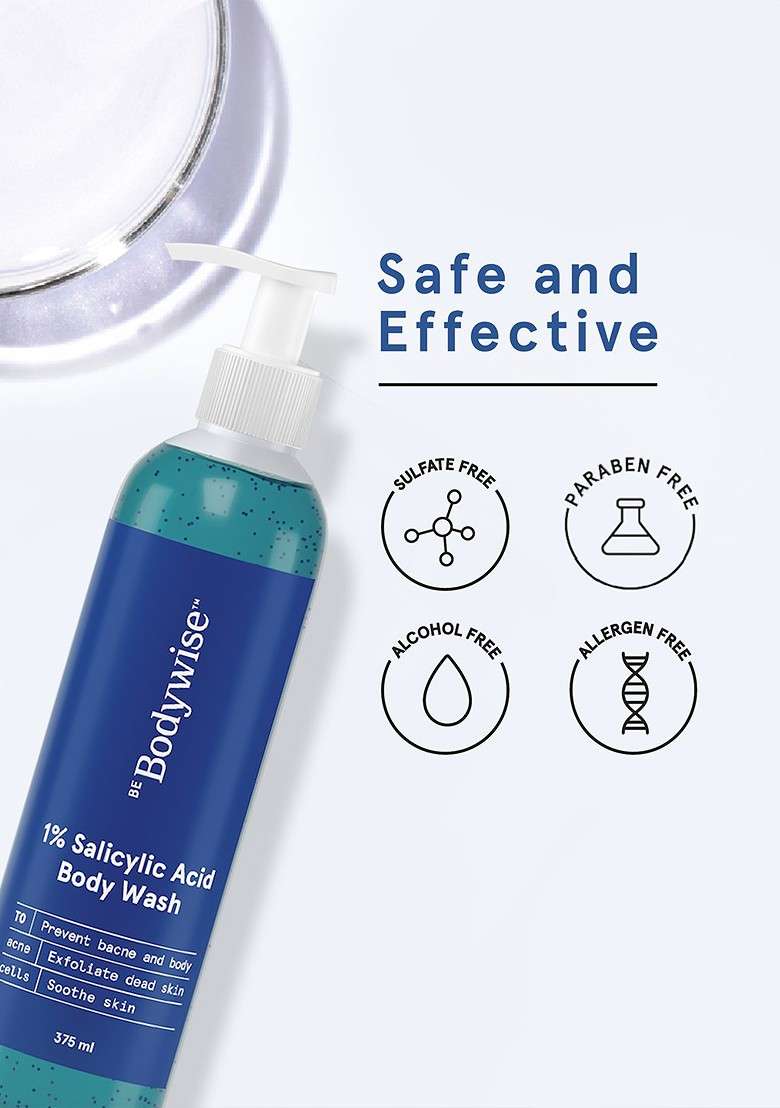 Be Bodywise 1 Salicylic Acid Bodywash Shower Gel Exfoliates Fights Body Acne 375Ml Each - Indya