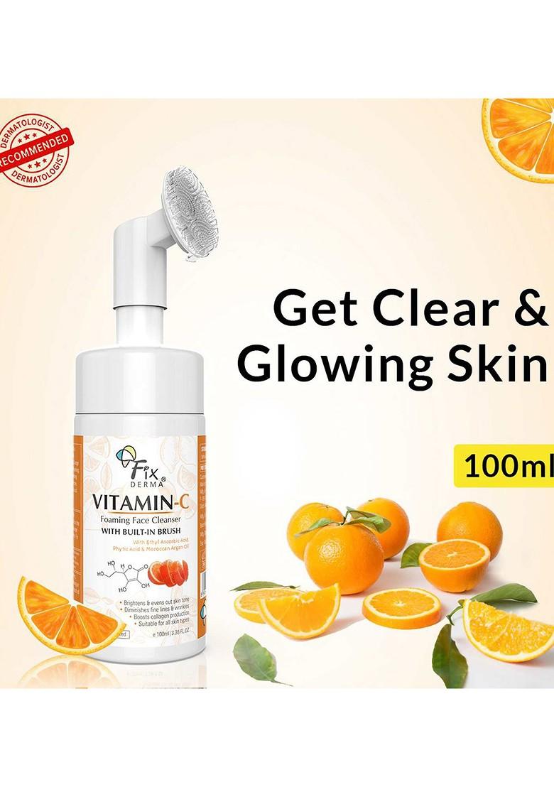 Fixderma 2 Vitamin C Face Wash Foaming Cleanser With Brush 100Ml