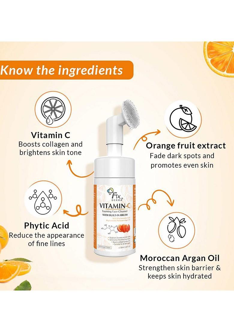 Fixderma 2 Vitamin C Face Wash Foaming Cleanser With Brush 100Ml