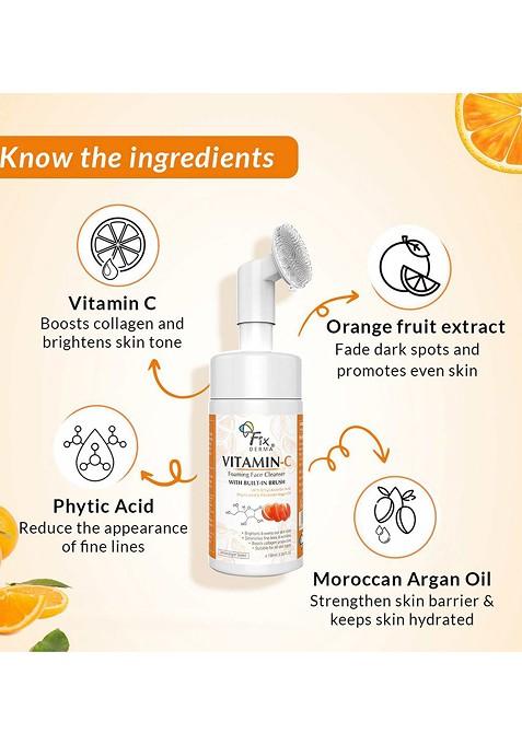 Fixderma 2 Vitamin C Face Wash Foaming Cleanser With Brush 100Ml